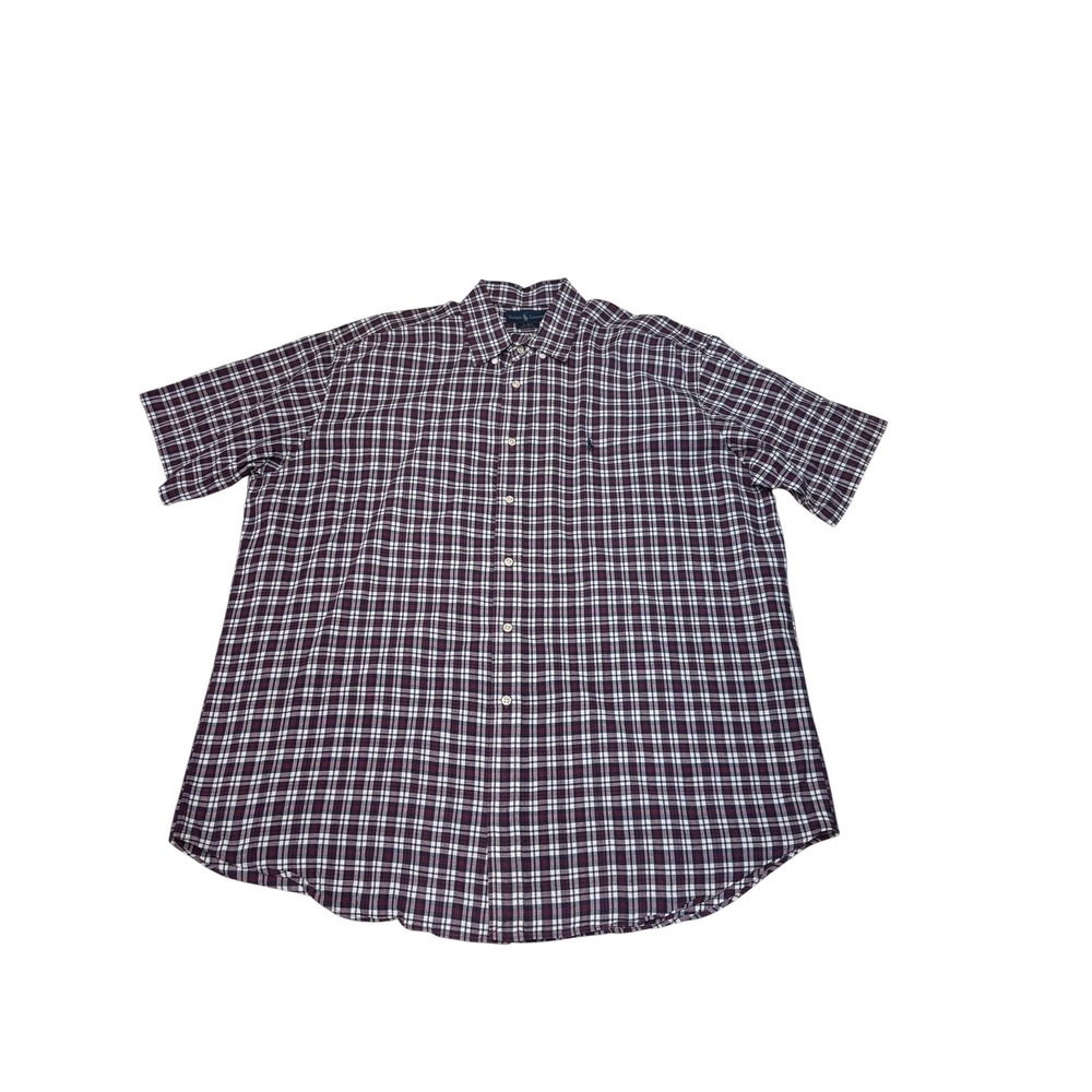 Polo Ralph‎ Lauren Blake Shirt Mens XL Plaid Short Sleeve Cotton Burgundy Navy